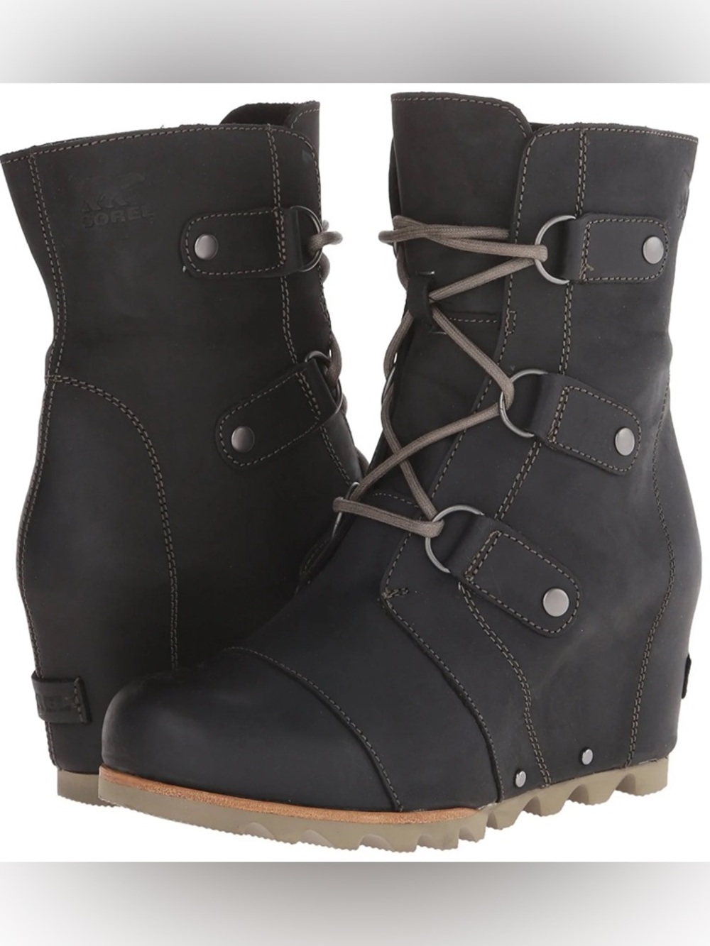 Sorel Joan of Arctic Wedge Booties Black Waterproof Leather Winter Boots Sz 7